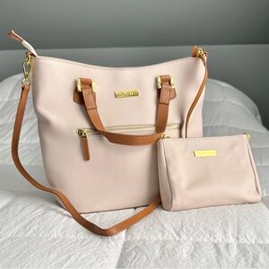 JOY & IMAN Alexandria  Set Leather Tote - Purse Crossbody BlushZip Pockets  NEW